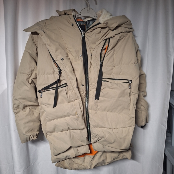 Women's Beige Puffer Jacket with Hood - Picture 1 of 5
